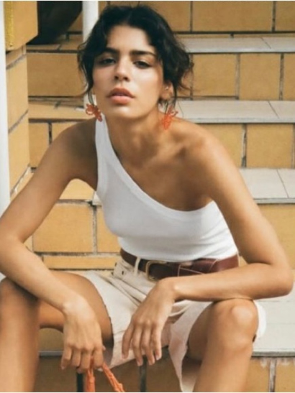 NEW ZARA White Ribbed One-Shoulder Tank, Large